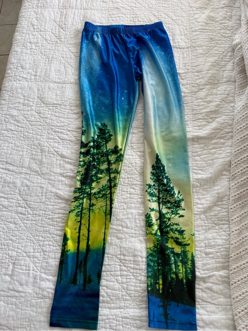 Northern Lights Print Leggings - Blue & Green